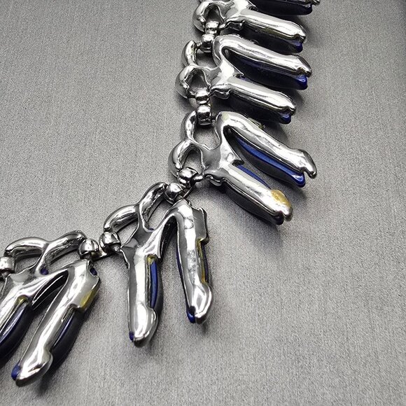 VTG Claudette Thermoset Choker Necklace & Earrings Blue Silver Tone 50s Set of 2 - Picture 13 of 16